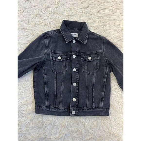 AGOLDE Women’s Black Vivian Cropped Denim Jean Jacket Size XS Distressed - Picture 11 of 11